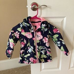 Super cute girls jacket or coat with hood and flowers. Fall or winter.